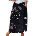 thumbnail image 2 of Viikei Women's Skirt with Elastic Waistband,Women's Printed Elastic Waistband Pleated Pocket Skirt With Mid Calf Skirt Black XL, 2 of 5