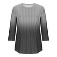thumbnail image 4 of FNFHFY Womens 3/4 Sleeve Tops Casual Gradient Crewneck T Shirt Loose Fit Pleated Shirts Trendy Fall Tunic Blouses, 4 of 5