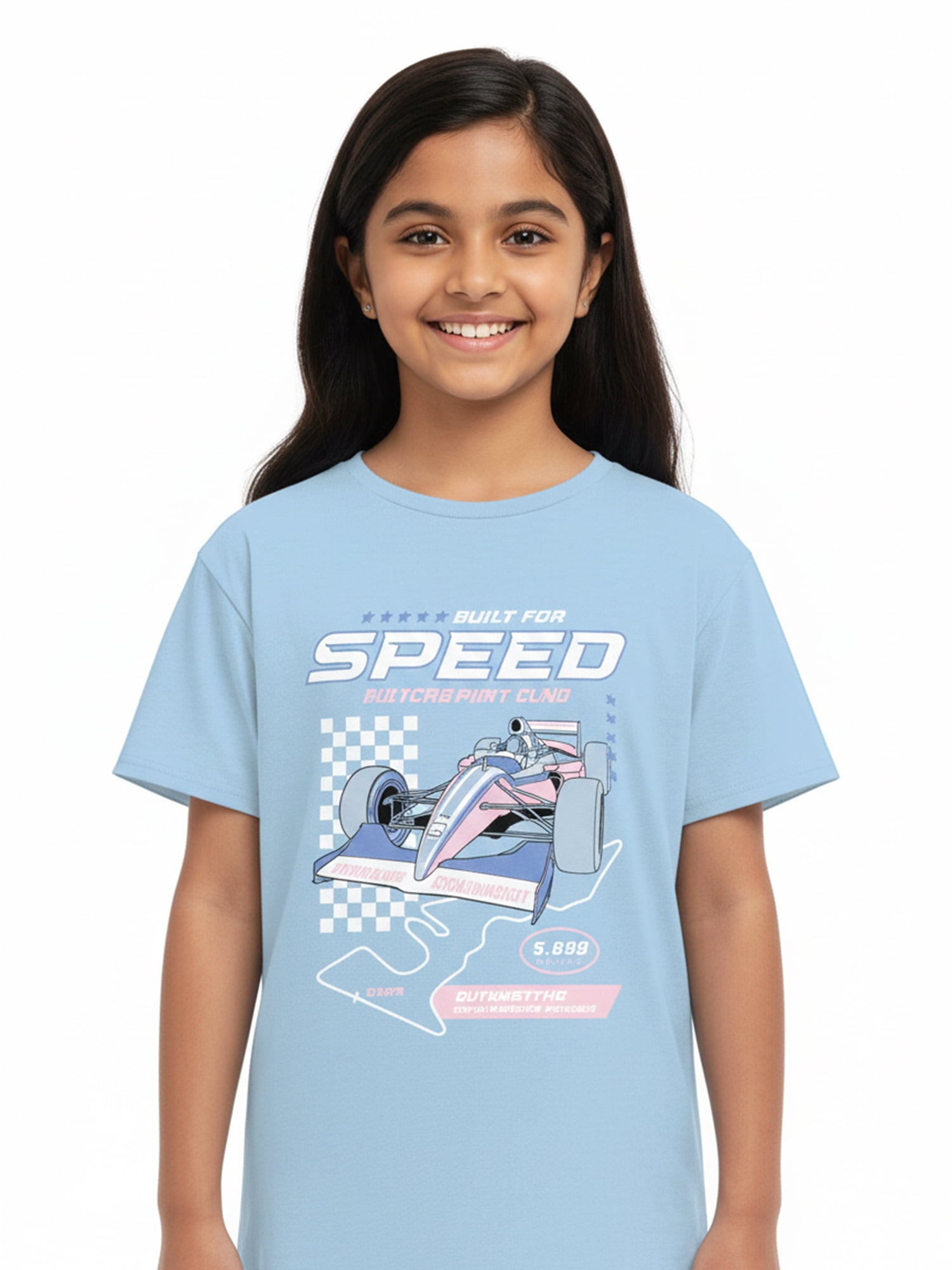 Wonder Nation Girls Built for Speed Graphic Tee with Short Sleeves, Sizes 4-18