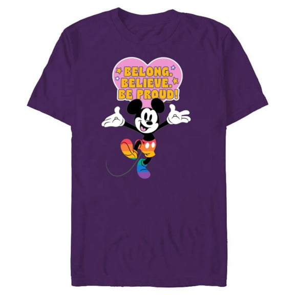Disney Mickey Mouse Pride Rainbow Belong Believe Be Proud! - Short Sleeve Blended T-Shirt for Adults - Customized-Purple