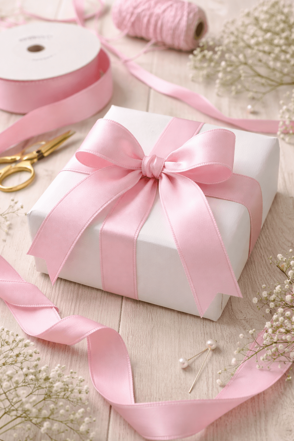 Wired Trenna Solid Color Light Pink Satin Ribbon 2 1/2" 25 Yards