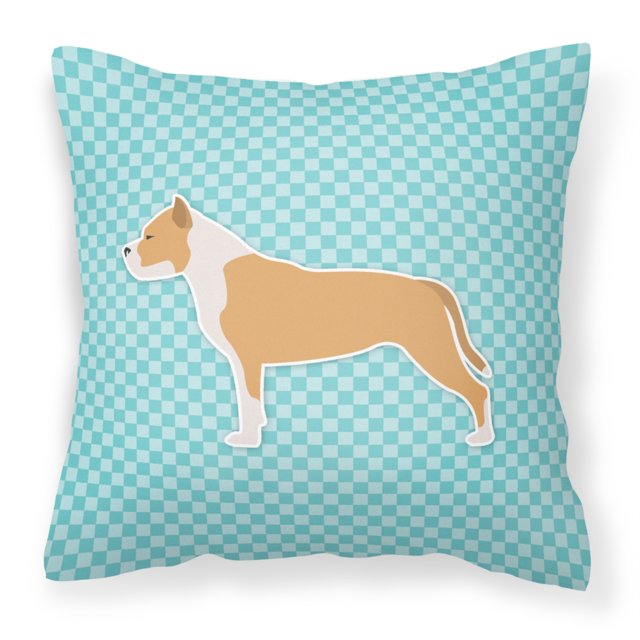 Caroline's Treasures BB3754PW1414 Almohada azul de tablero de ajedrez de Staffordshire Bull Terrier, 14 x 14, multicolor Caroline's Treasures BB3754PW1414