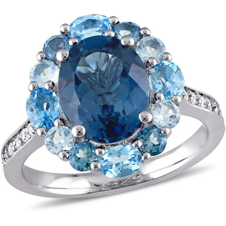 Tangelo 5-3/8 Carat T.G.W. Blue and White Topaz Sterling Silver Halo Cocktail Ring