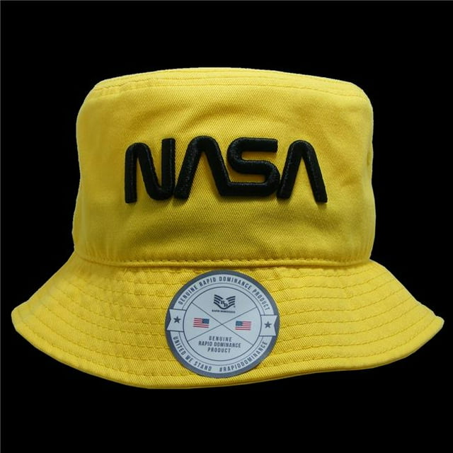 Rapid Dominance Worm NASA Relaxed Bucket Hat, Yellow - Large & Extra Large