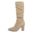 thumbnail image 5 of Rokment Womens Slouch Knee High Dress Boots 2025 Fall Winter Fashion Suede Pointed Toe High Heels Mid Calf Tall Boots Beige Size 6.5, 5 of 6