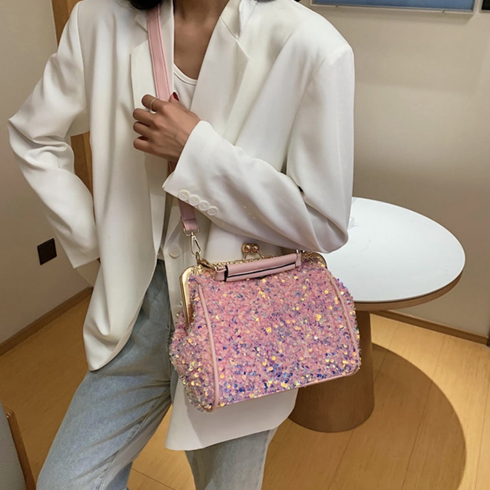 GOOHOCHY 1Pc Pink Pu Single Shoulder Bag Women Crossbody Sling Bag Fashionable For Beach Party 9.82X7.86X3.14in