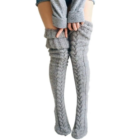 

BESTHUA Women Thigh High Socks Extra Long Woolen Knit Warm Thick Tall Long Boots Stockings Leg Warmers for Girls Winter Cosplay