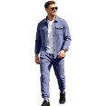 thumbnail image 3 of Dwelliawo 2 Piece Matching Tracksuit For Men Collared Snap Shacket Drawstring Joggers Soft Suede Fleece Long Sleeve Outfit Casual Daily Travel Streetwear Navy M, 3 of 5