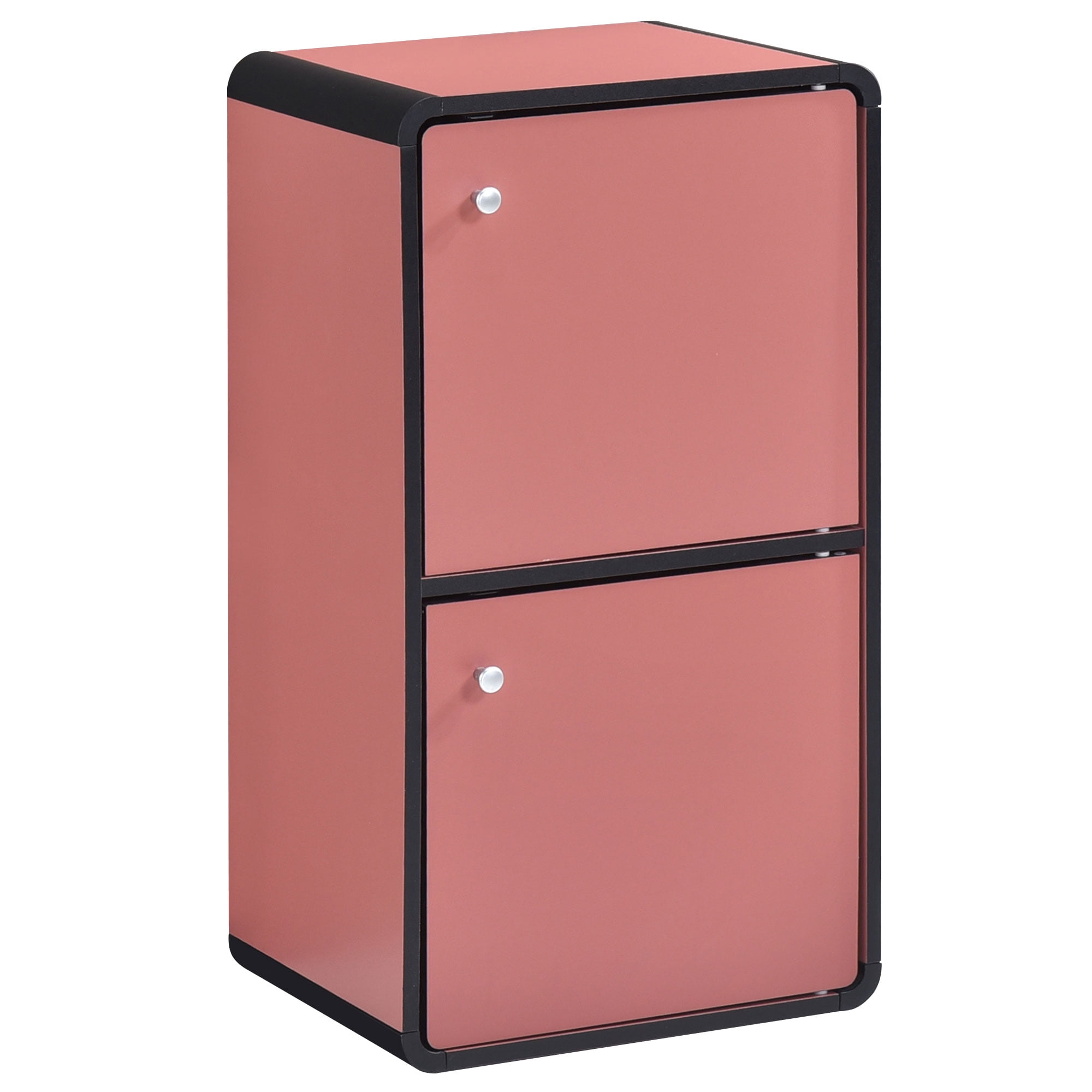 Kings Brand Furniture Dothan Wood 2-Cubed Closed Bookcase - Storage Shelf Organizer Bookshelf, Red
