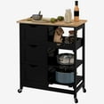 thumbnail image 5 of Xukmct Wood Top Kitchen Island with Shelves and Drawers, Rolling Bar Serving Cart for Home, Dining Room, Kitchen, Black, 5 of 10