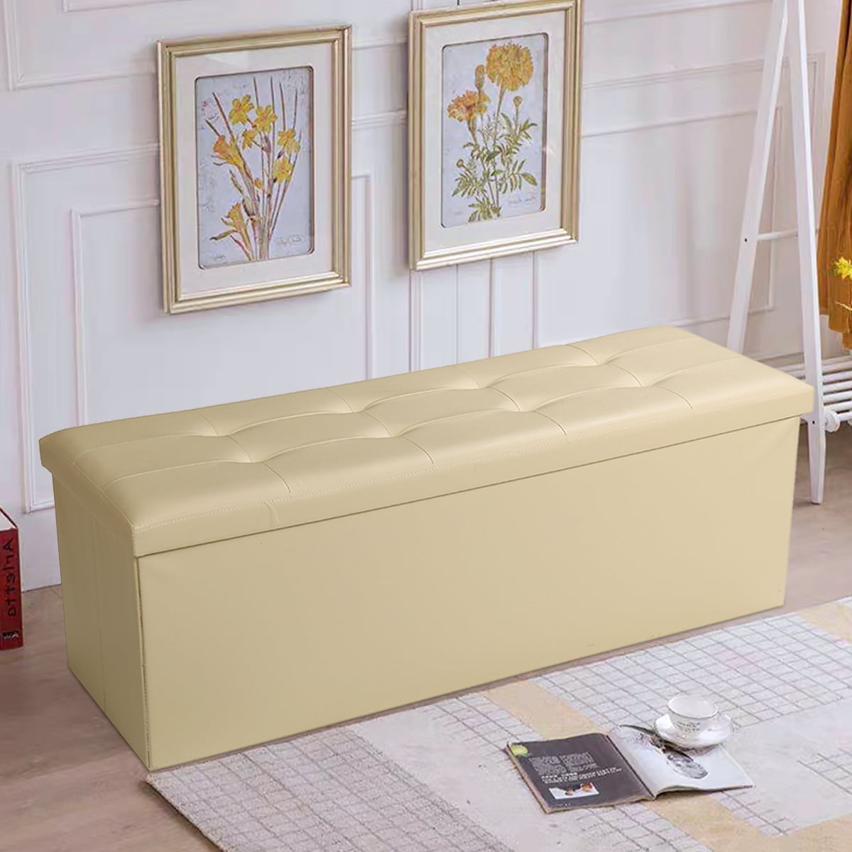 Folding Storage Ottoman Bench, Foot Rest, Stool, Storage Chest, Seat