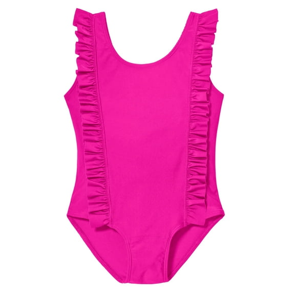 Girls UPF 50  One-Piece Ruffle Front Swimsuit | Hot Pink