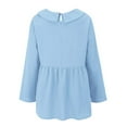thumbnail image 5 of Blue Young Adult Tops Women's Fashionable and Casual Solid Color Cotton Linen Doll Collar Long Sleeve Loose Top T Shirt Going Out Tops for Women, 5 of 6