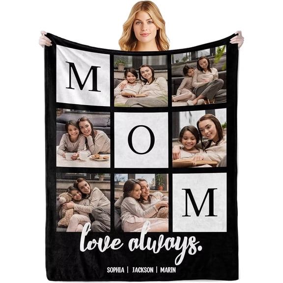 AISENIN Personalized Mothers Day Birthday Gifts for Mom Grandma Custom Photo Blanket Customized Picture Collage Text Blanket Mom Gifts from Daughter Son Kids Husband