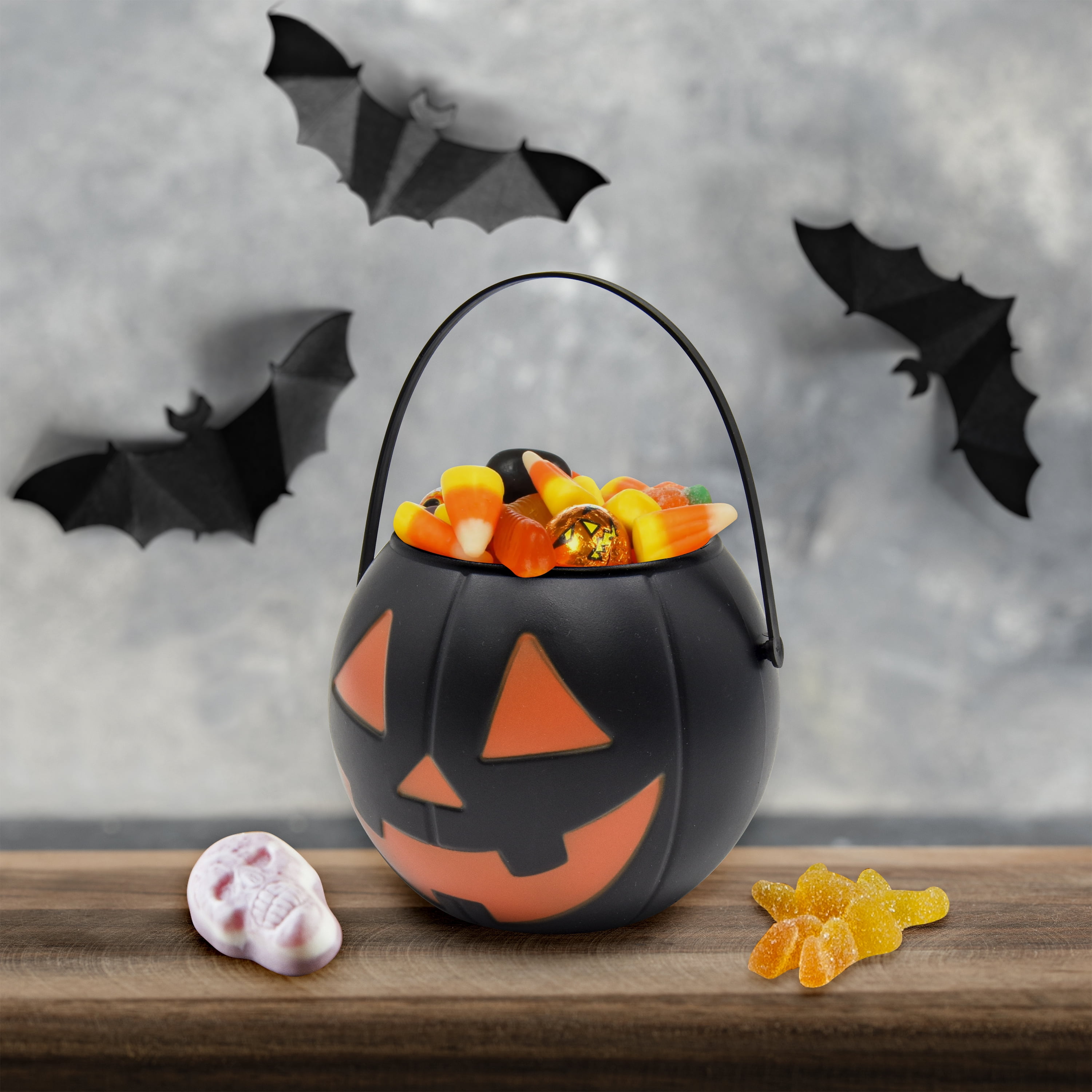 Halloween Jack O’Lantern Mini Candy Bucket, Black, Plastic, 3.5 in, by Way to Celebrate