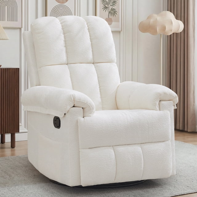 Korser Small Recliners for Small Spaces,Swivel Rocker Recliner Chair with Side Pockets for Living Room,Beige