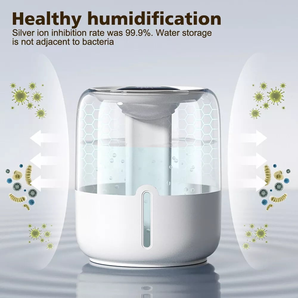 Raistyw Humidifiers for Bedroom, 6.8 L Cool Mist Top-Fill Humidifier for Large Room, Plants, Baby Nursery, Indoor, 20H Runtime, Quiet 36dB, Controllable Lighting, White