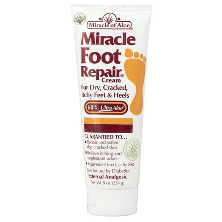 , Miracle Foot Repair Cream with 60% UltraAloe 8 ounce tube, Fast Acting Relief for Dry, Cracked Feet and Heels – Guaranteed! By Miracle of Aloe From
