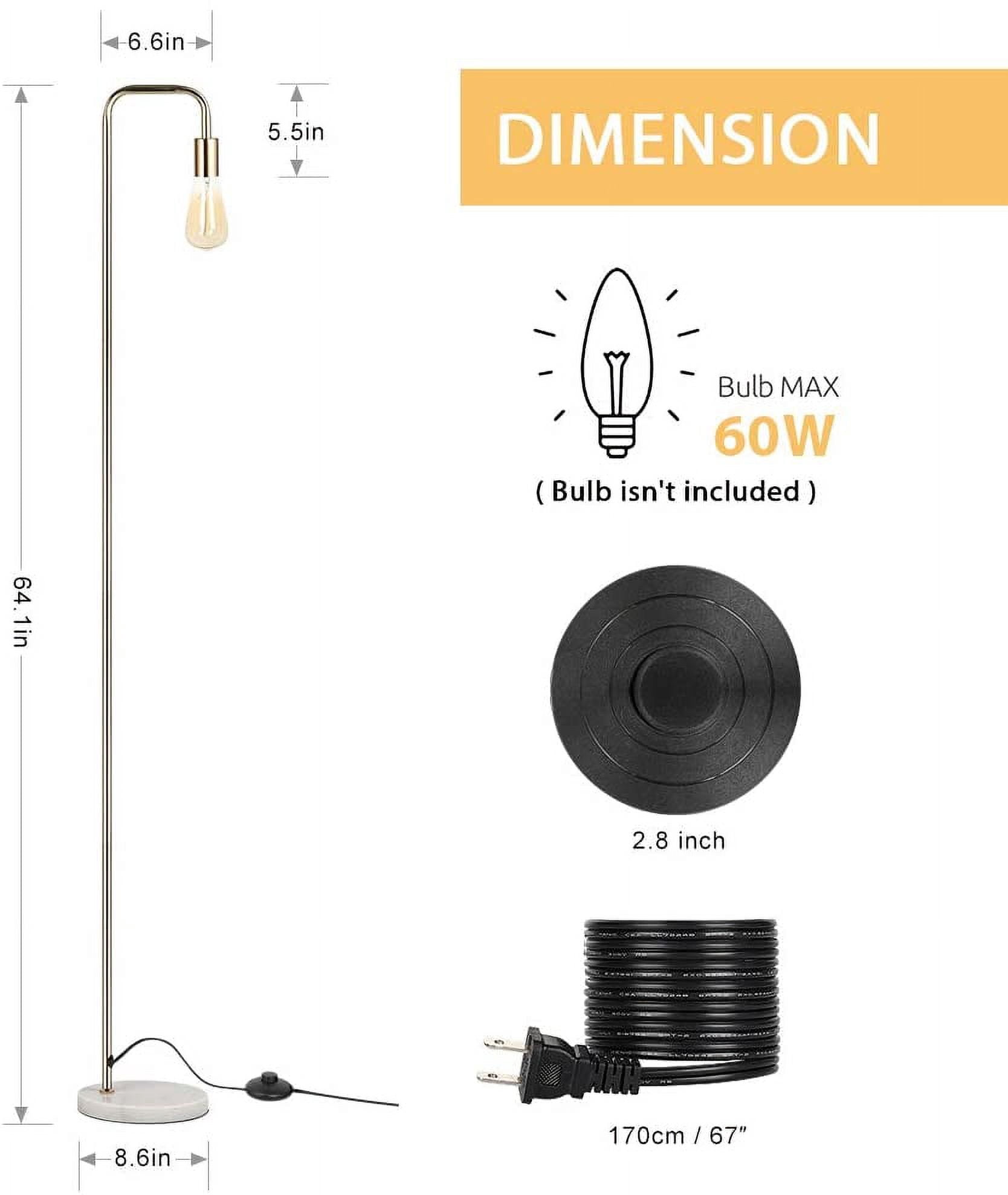 Minimalist Metal Industrial Standing Lamp with Marble Base, Gold