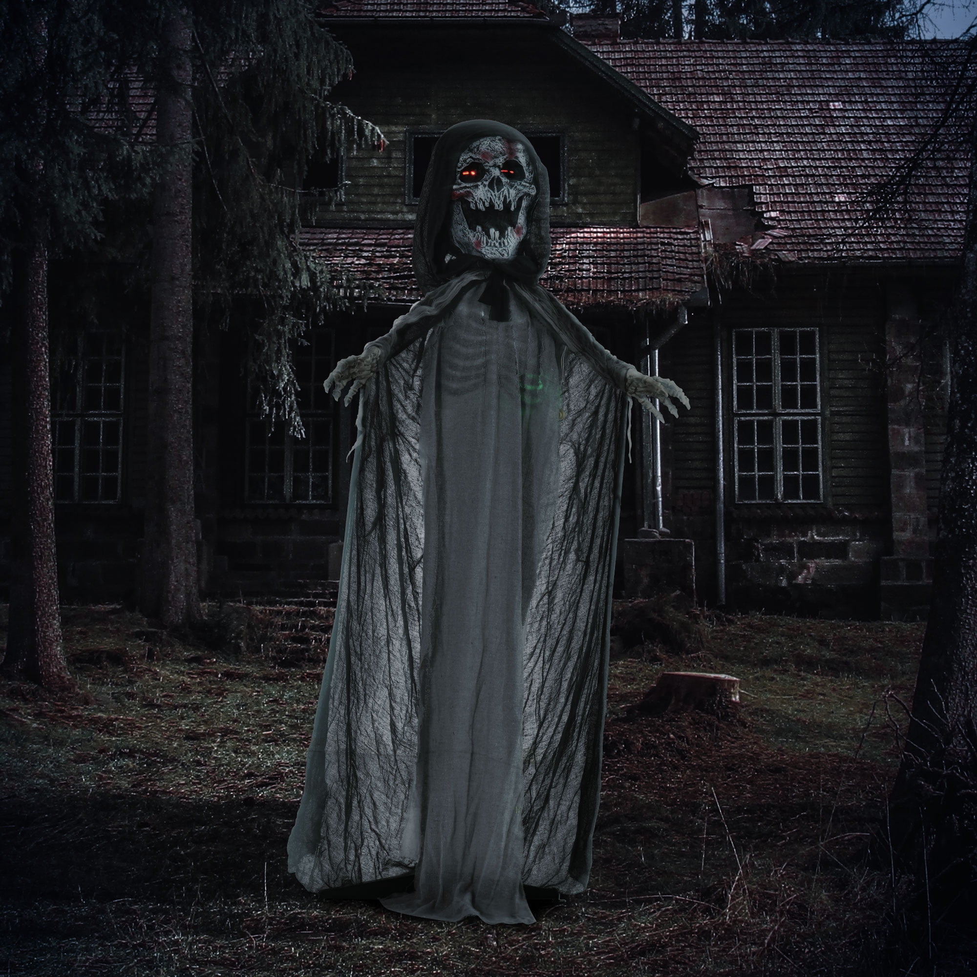 74" Animated Skeleton Witch Halloween Decoration, Sound & Touch Activated, Motion & Sound Effects