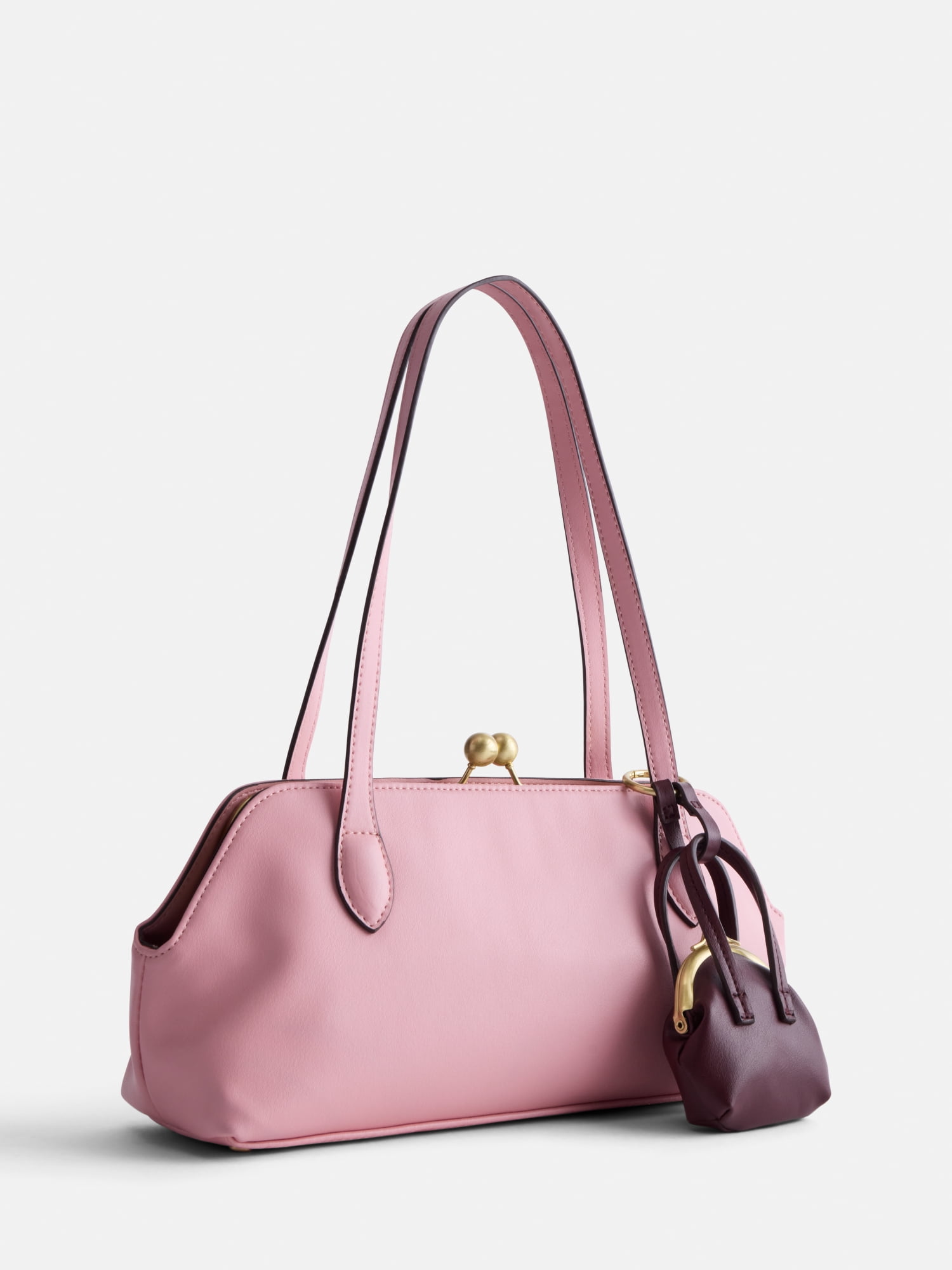 Free Assembly Women's Faux Suede Shoulder Bag with Mini Bag Charm, Dusty Rose