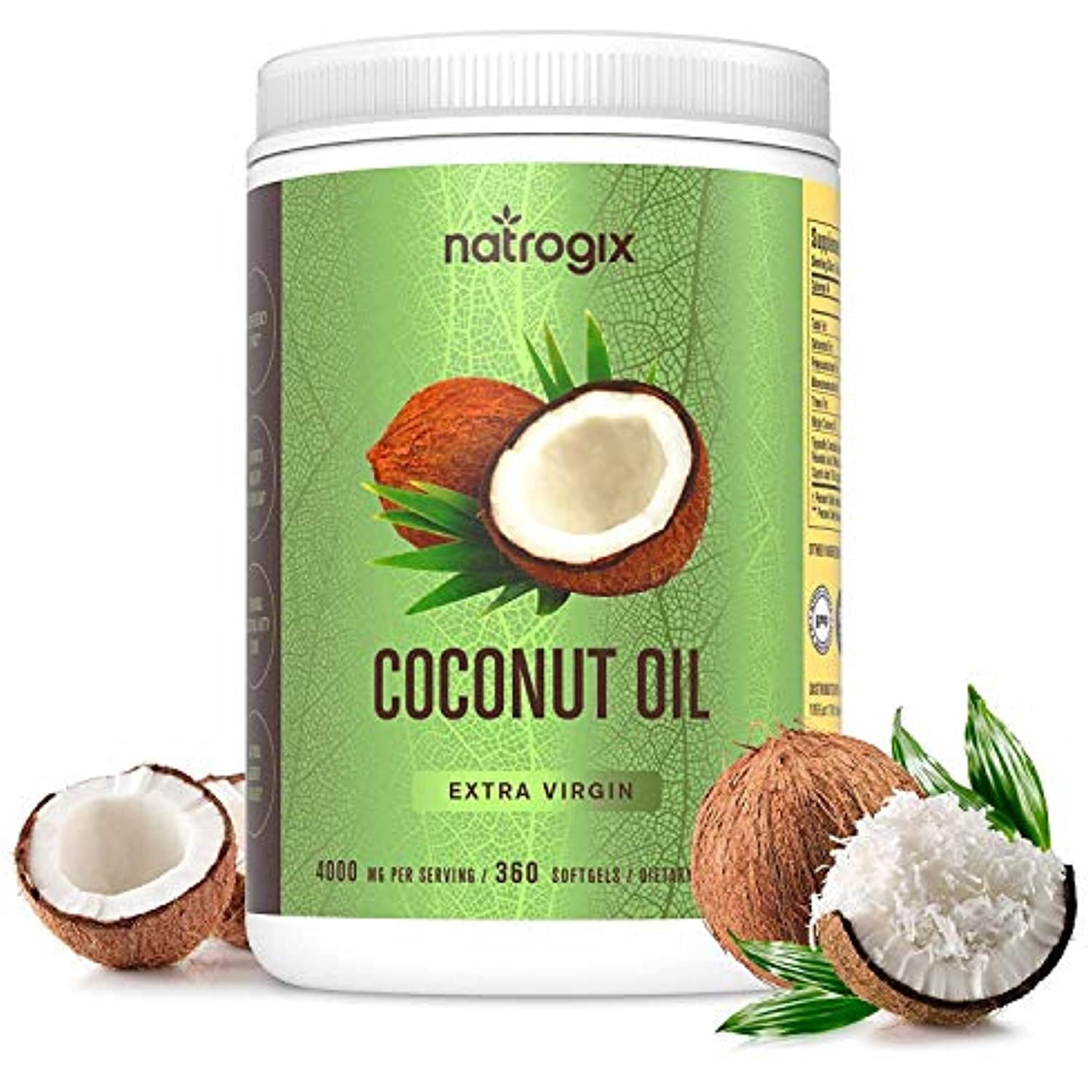 Virgin Coconut Oil Capsules 4000mg/Serving (360 Softgels) by Natrogix