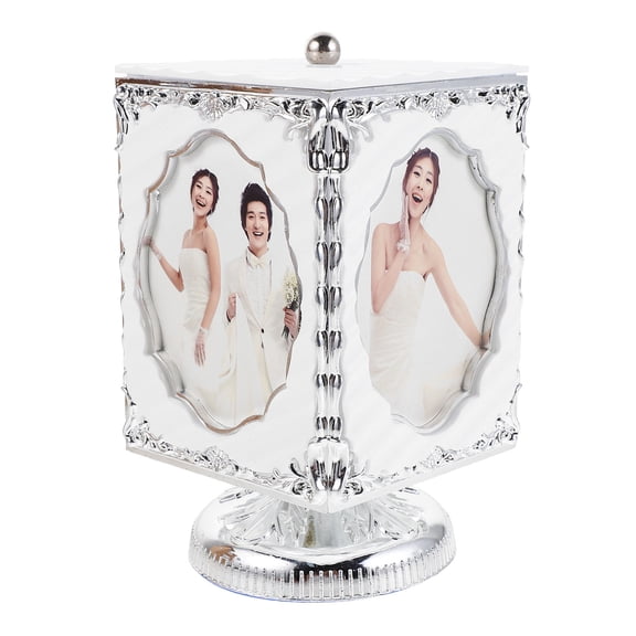 FOMIYES Plated Music Box with Rotatable Photo Frame Display for Tabletop Decorative