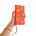thumbnail image 4 of Leather For Apple iPhone 16 Pro Max Case Double Layered Heart-shaped Flower Flip Wallet Leather Case, Card Holder Magnetic Closure  Phone Cases Cover With Hand Strap,Orange,For iPhone 16 Pro Max, 4 of 8