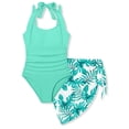 thumbnail image 4 of Girls Tankini Swimsuits 10-12 3pcs Soft Bathing Suit Adjustable Straps Hawaiian Bikini Sets Ruched Rash Guard Girls Swimwear Tankini Summer Girl's Swimwear, 4 of 7
