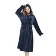 thumbnail image 6 of Womens Robes Plush Fleece Hooded Bathrobe Thick Nightgown with Pockets Sleepwear Navy Blue Cloak L, 6 of 8