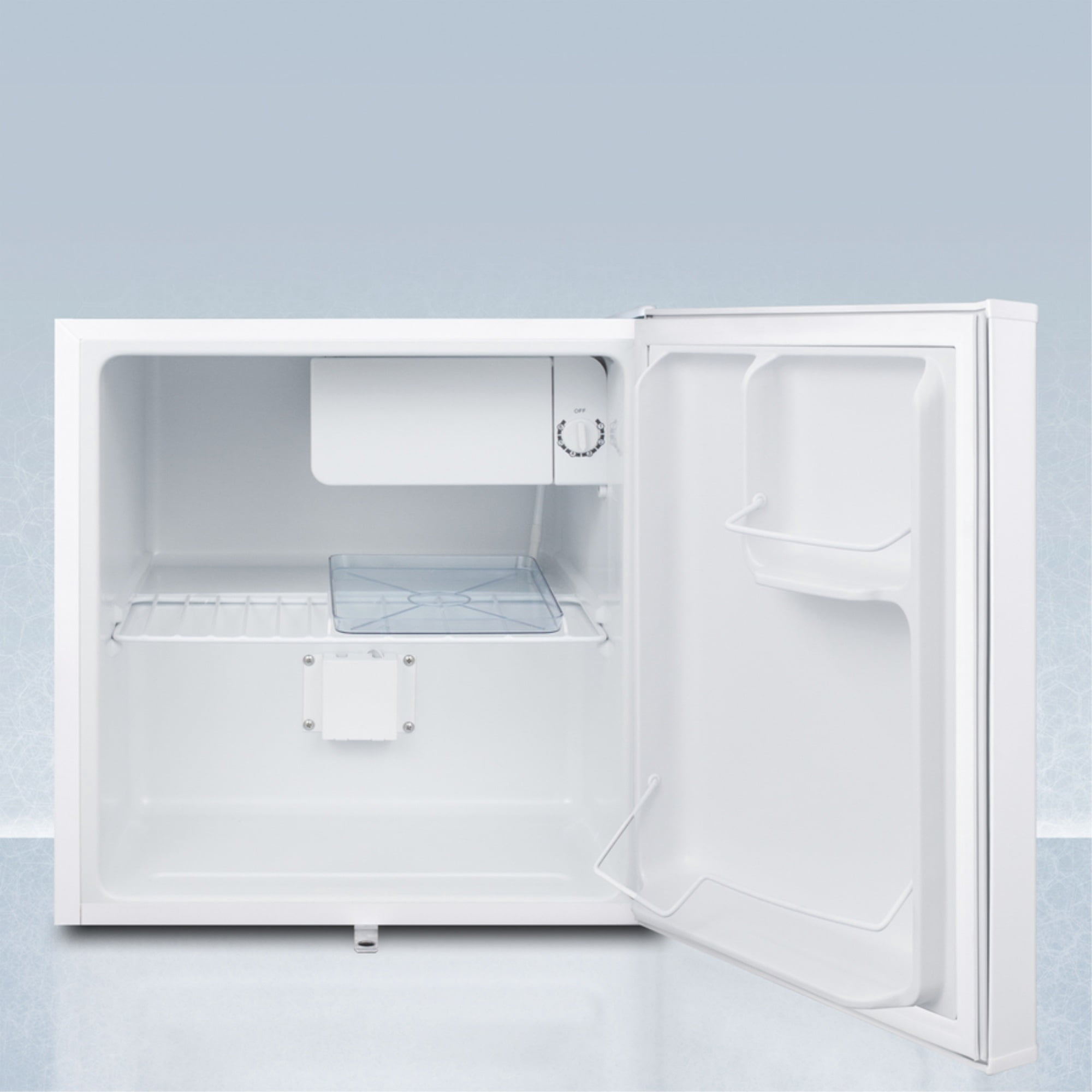 Compact refrigerator-freezer with NIST calibrated thermometer, hospital grade cord, and front-mounted lock for general purpose use