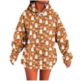 thumbnail image 2 of Women's Halloween Hoodies Pumpkin Ghost Print Oversized Pullover Long Sleeve Drawstring Sweatshirt Spooky Tops with Pocket, 2 of 5
