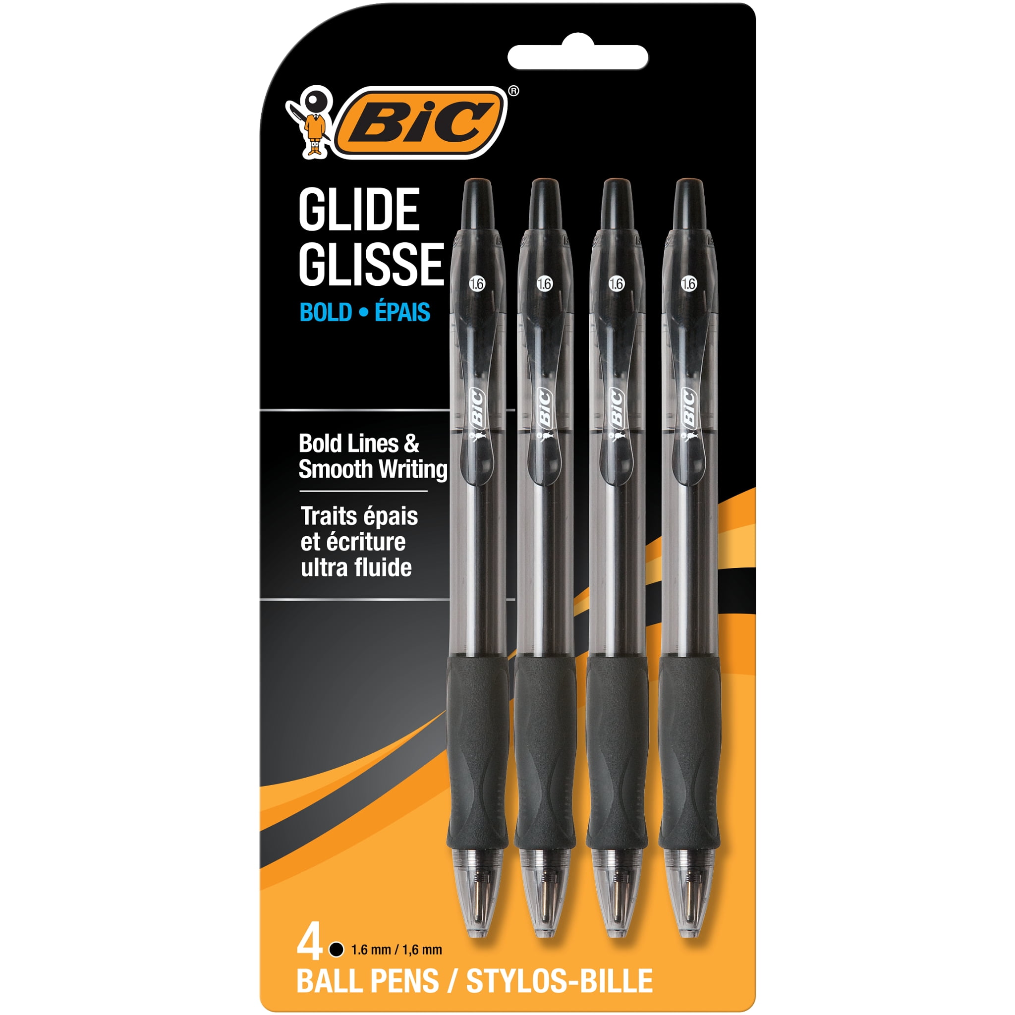 BIC Glide Bold Retractable Ballpoint Pens, Black Ink, 4-Pack, Easy