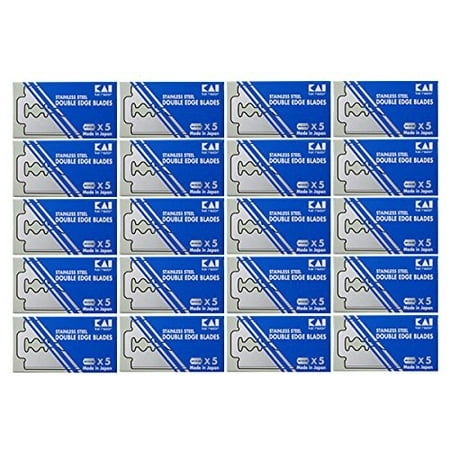 Kai 100 pack Stainless Steel Double Edged Safety Razor Blades - 20 packs of 5