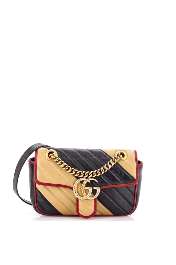 Pre-Owned GG Marmont Flap Bag Diagonal Quilted Leather Mini By Rebag