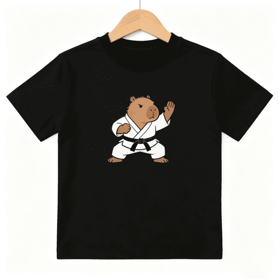 Karate Capybara Boys Graphic Tee, Cute Martial Arts Animal 100% Cotton Kids Short Sleeve T-Shirt