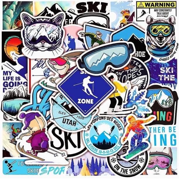 Winter ski sticker pack 50 pieces colorful ski cartoon stickers ski helmet stickers for flask, water bottle,vinyl waterproof graffiti decals for kids