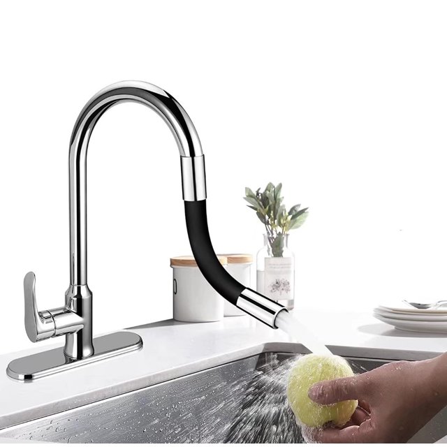 Extensión de grifo flexible de 360 ??°: para ba?o y cocina al aire libre (negro), longitud completa (30 cm) LingWen 1327534113037