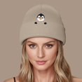 thumbnail image 2 of XIAOCHA Warm Fall‑Winter Beanie for Women，Penguin‑Embroidered Beanies，Daily Outdoor Headwear,Khaki, 2 of 6