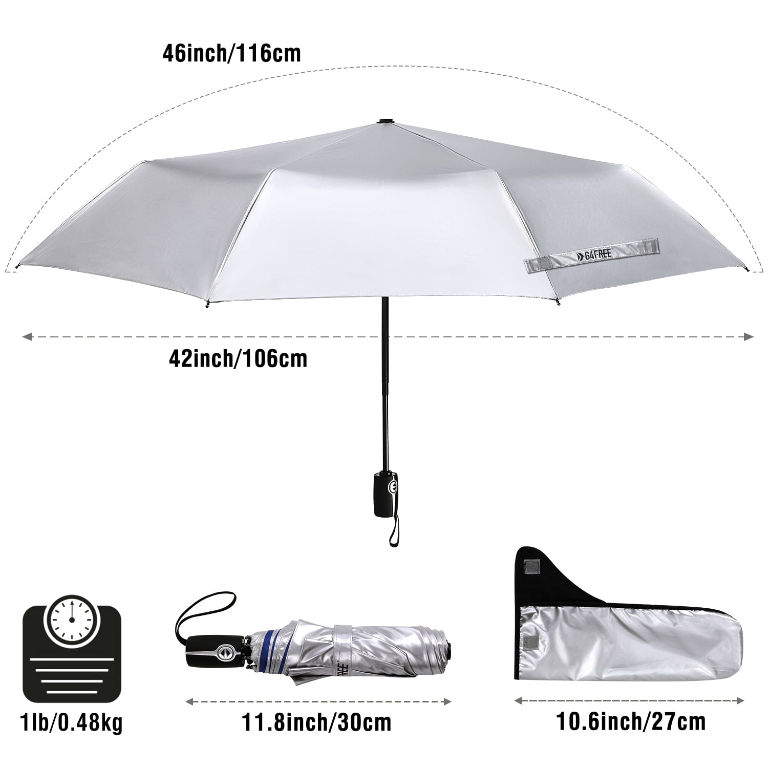 G4Free UPF 50+ UV Protection Large Travel Umbrella 42/46 Inch Auto Open Close Windproof Sun Blocking Umbrella