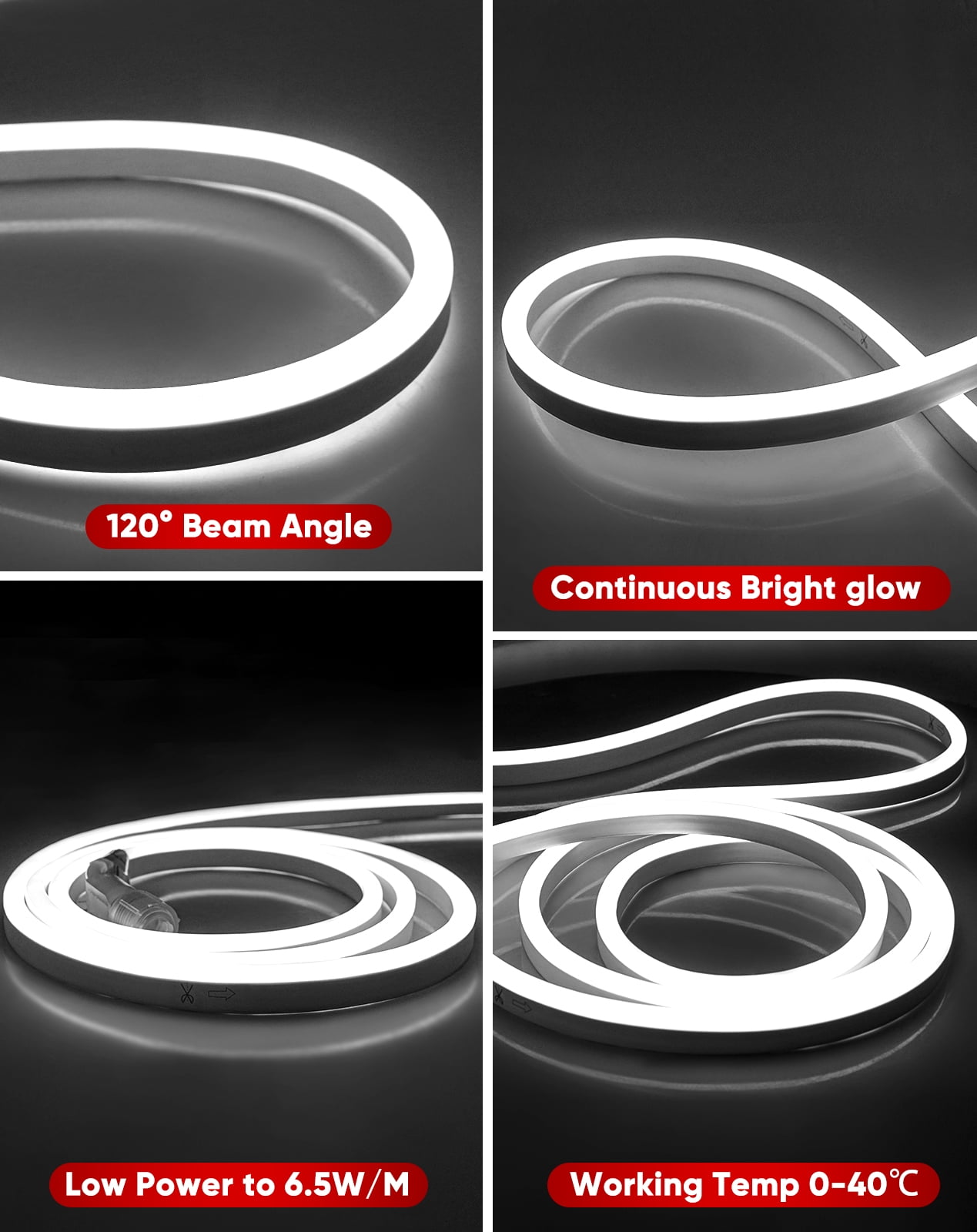 Shine Decor 16.4FT LED Neon Rope Lights, Bright 6300K Cool White AC110V-120V Neon Strip Light, 8x16mm Cuttable Waterproof SMD2835 120LED/M Indoor Outdoor Light Strips, DIY Ambiance Lighting Decoration