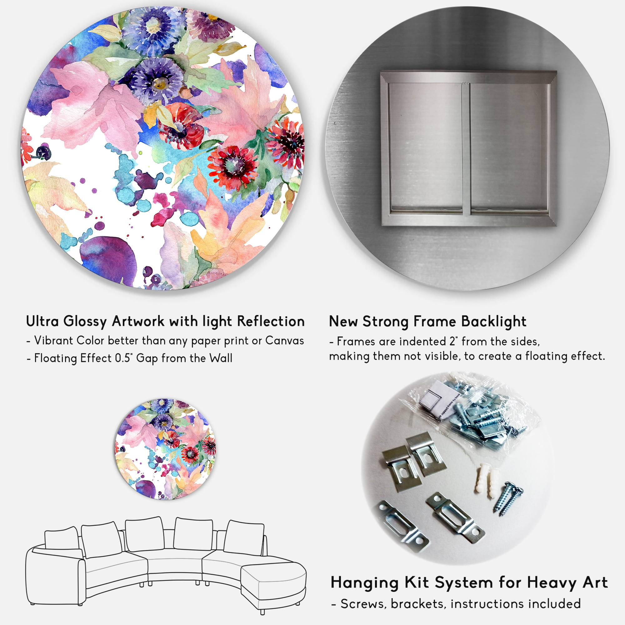 Designart 'Wildflowers and Vibrant Wild Spring Leaves VIII' Modern Circle Metal Wall Art 36x36 - Disc of 36