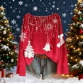 thumbnail image 2 of yardsong 2025 Long Sleeve Womens Christmas Sweater - Boat Neck Imitation Knit Boho Pullover Xmas Theme Holiday Sweatshirt Red,S, 2 of 5