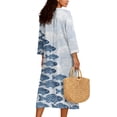 thumbnail image 2 of COEQINE Loose Fit Dress for Women, 2026 Spring Summer Oriental Oversized Long Sleeve V Neck Maternity Dress, Comfortable Wrinkle-Free Elegant Sundress, Size 3XL, Blue White Fish Wave, 2 of 6