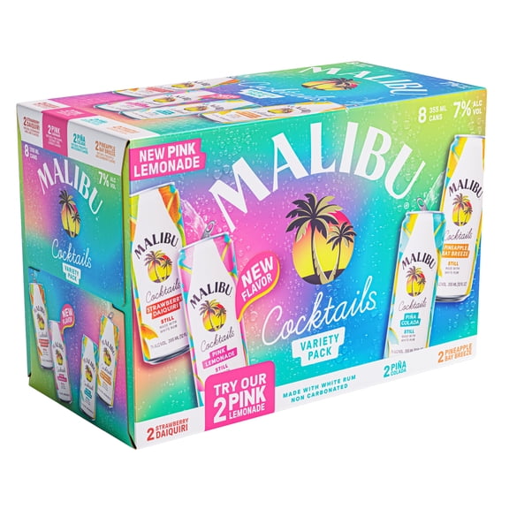 Malibu Ready to Drink Cocktail Variety 8 Pack, 12 oz Cans, 7% ABV