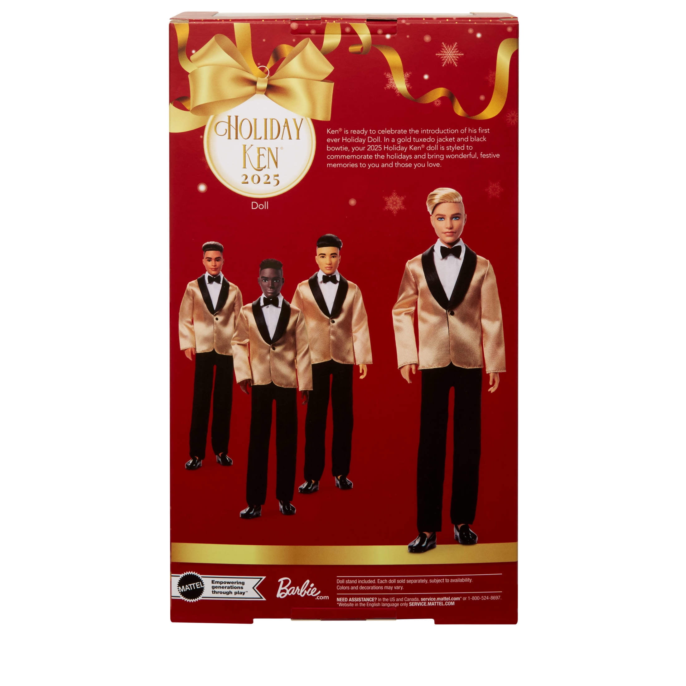 Barbie Signature 2025 Holiday Blonde Ken Collectible Fashion Doll wearing Full Suit with Golden Jacket