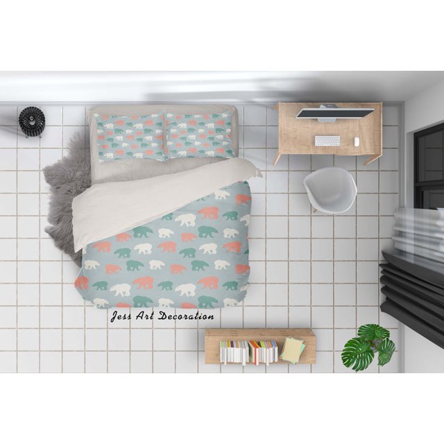 3D Cartoon Oso Polar Funda de edredón Set Ropa de cama Set Funda de edredón Fundas de almohada Sf06