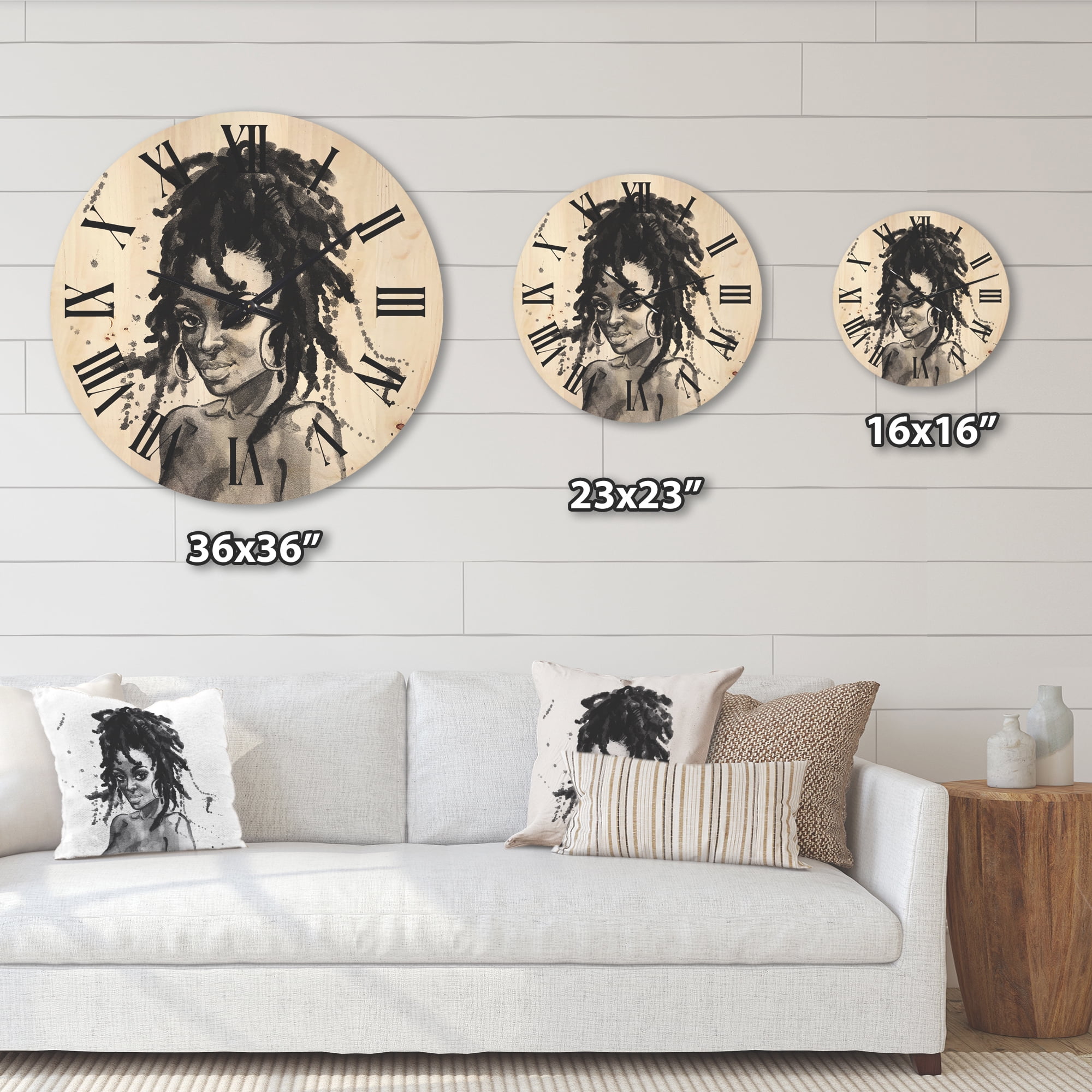 Designart 'Black and White Portrait of African American Woman II' Modern Wood Wall Clock