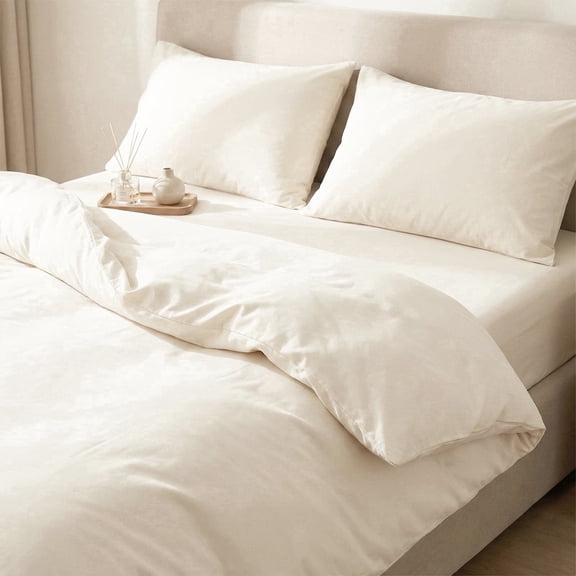 Premium 100% Cotton Duvet Cover Set, Soft Breathable Bedding with Zipper Closure (2 Pieces), Cream White, Twin