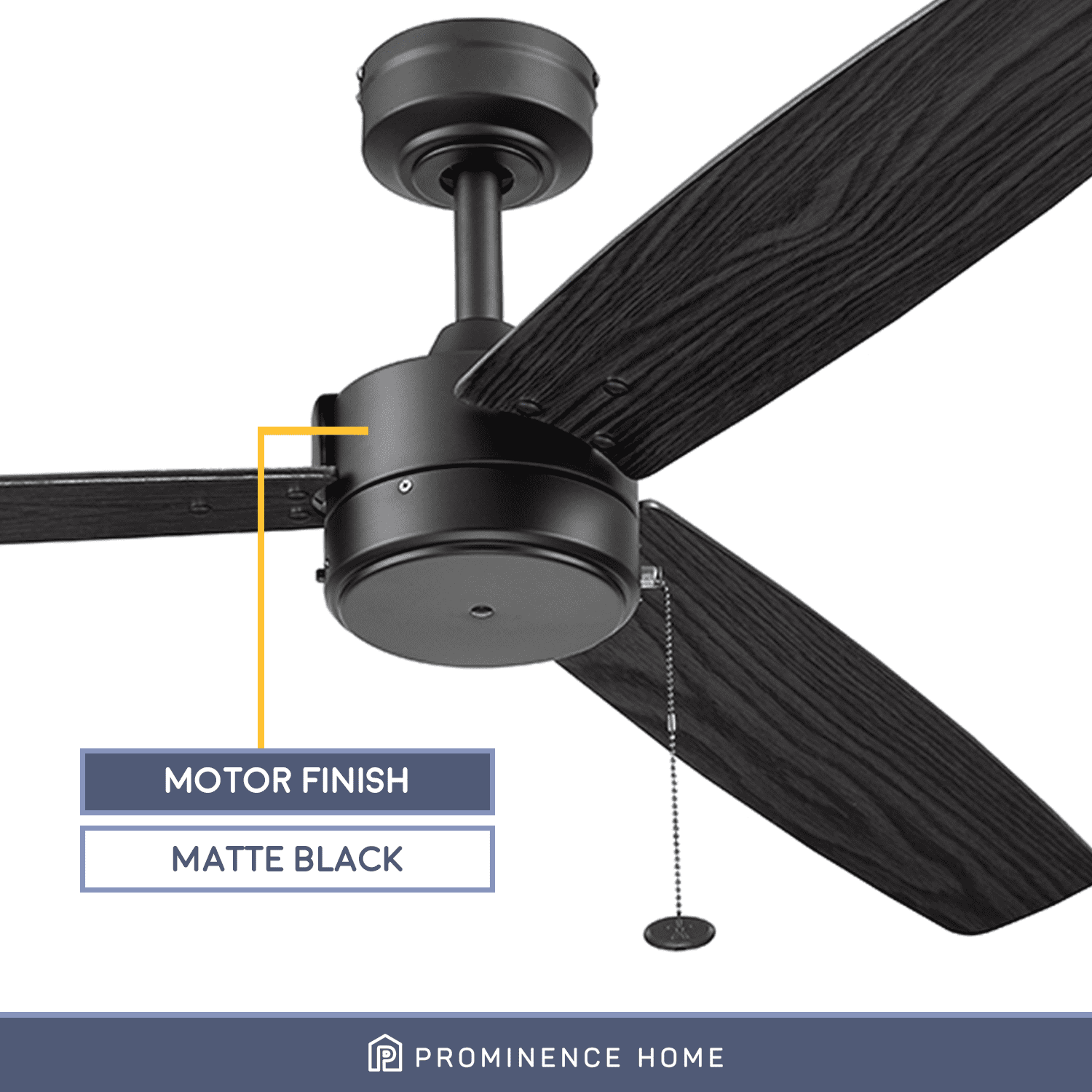 Prominence Home Journal 52" Matte Black Modern Indoor/Outdoor Ceiling Fan with 3 Blades, Pull Chain & Reverse Airflow
